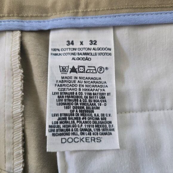 Dockers Pants Mens 34 x 32 Brown Khaki Straight Fit Cotton Chino Pants - Picture 9 of 10